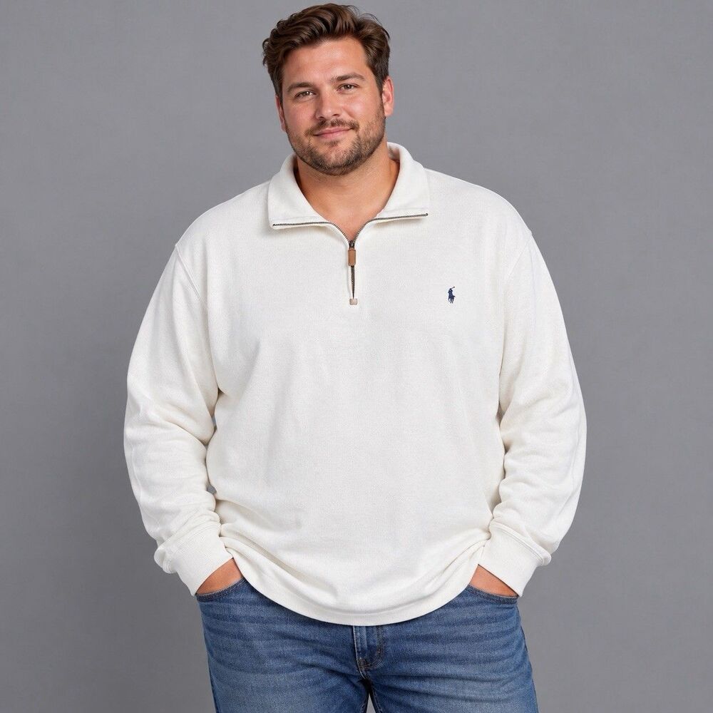 Polo Ralph Lauren Quarter Zip Sweater Cream Off White Pony Mens 2XLT 2XL Tall